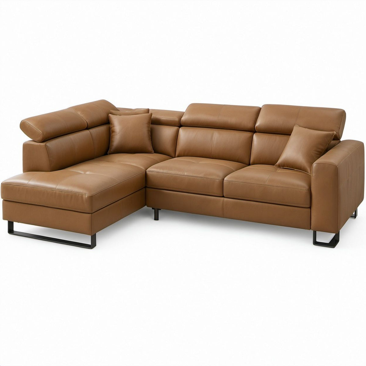 Brown PU Leather L-Shaped Sectional Sofa with Left-Facing Chaise, 103.9 x 64.2 x 35.4 in