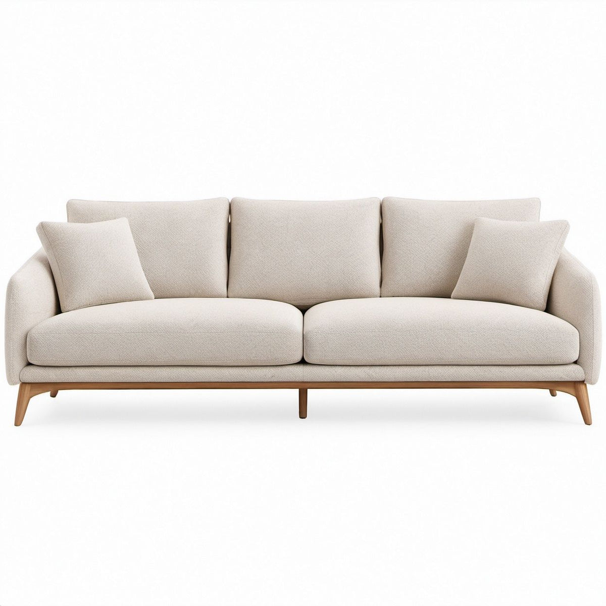 Beige 3-Seat Upholstered Sofa with Natural Brown Solid Wood Legs, 84 x 35 x 34 in