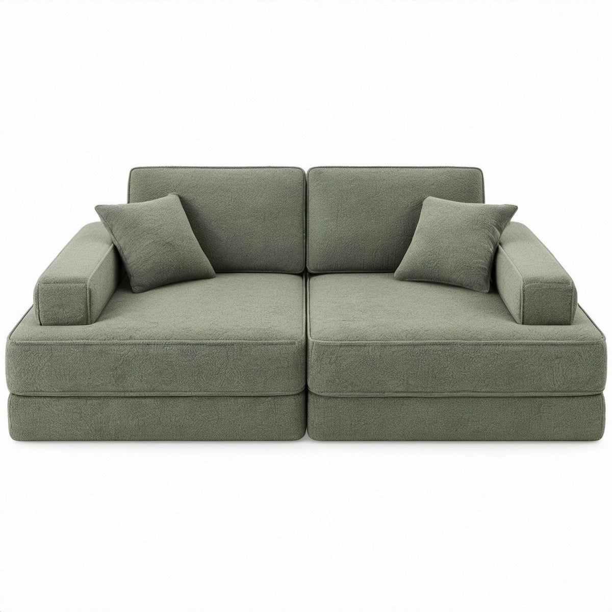 2-Piece Modular Loveseat, Olive Green Bouclé Polyester, 70.9 x 39.4 x 30.7 in