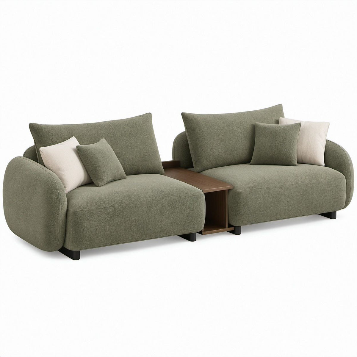 3-Piece Curved Modular Sofa Set with Center Table, Sage Green, 108 x 40 x 32 in