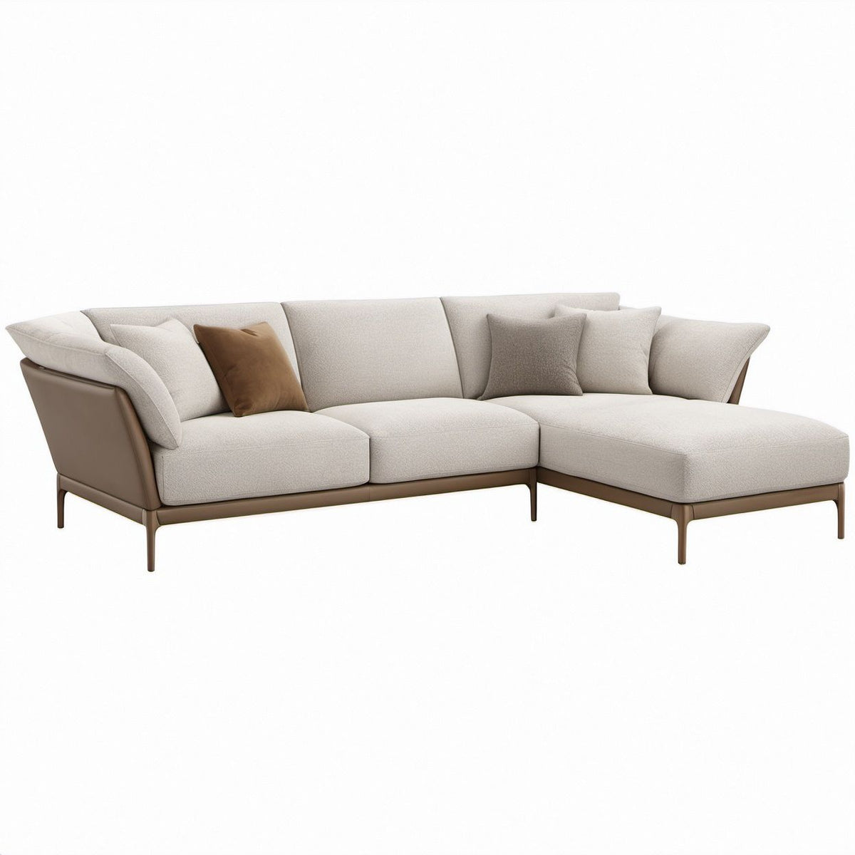 Right-Facing Sectional Sofa with Chaise, Cream Polyester Bouclé Upholstery, 112 x 65 x 34 in