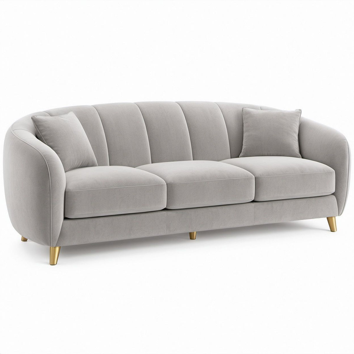 86.6 in. Curved 3-Seat Sofa with Light Gray Polyester Velvet Upholstery and Gold Legs