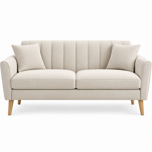 Ivory 2-Seat Loveseat Sofa with Polyester Upholstery, 63 x 34 x 35 in