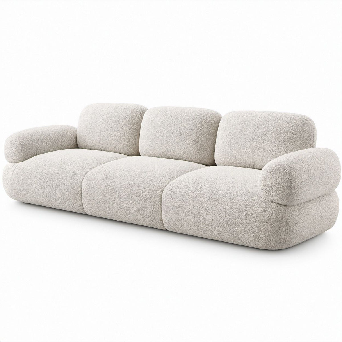 Curved Cream Polyester Boucle 3-Seat Sofa, 94 x 41 x 30 in