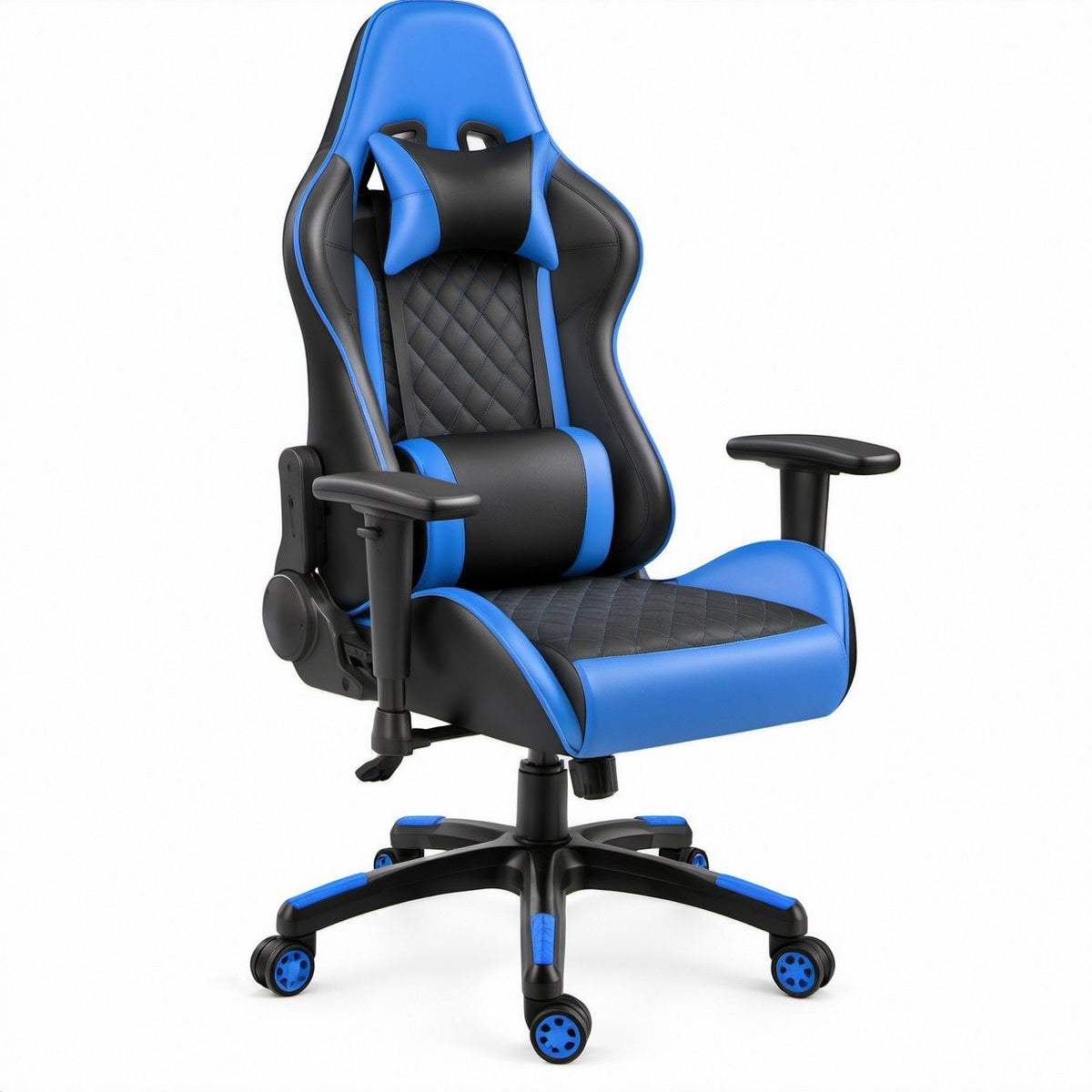Blue and Black Reclining Gaming Chair with Footrest, PU Leather, 52 x 52 x 124-134 cm