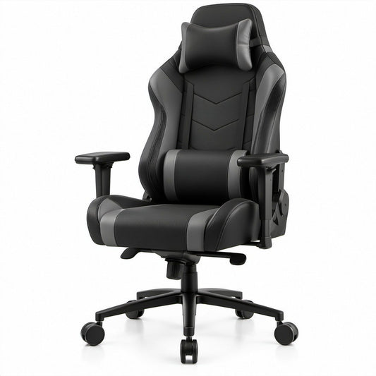 Black and Gray PU Leather High-Back Reclining Gaming Chair, 27.6 x 27.6 x 51.2-55.1 in