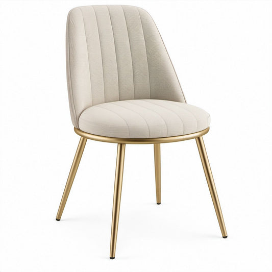 Cream Upholstered Dining Chair with Gold Steel Legs, 19.7 x 23.2 x 33.5 in