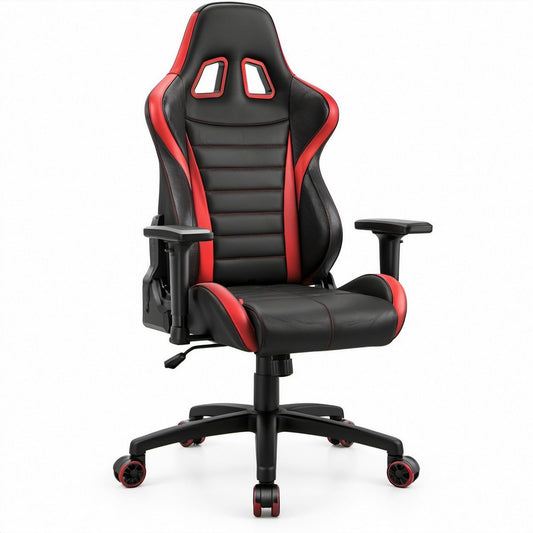 High-Back Racing Style Gaming Chair, Black/Red PU Leather, 27.6 x 27.6 x 48.0-51.2 in
