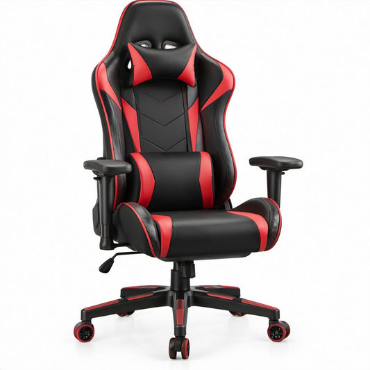 High-Back Racing Gaming Chair, Black/Red PU Leather, 27.5 x 27.5 x 49-53 in