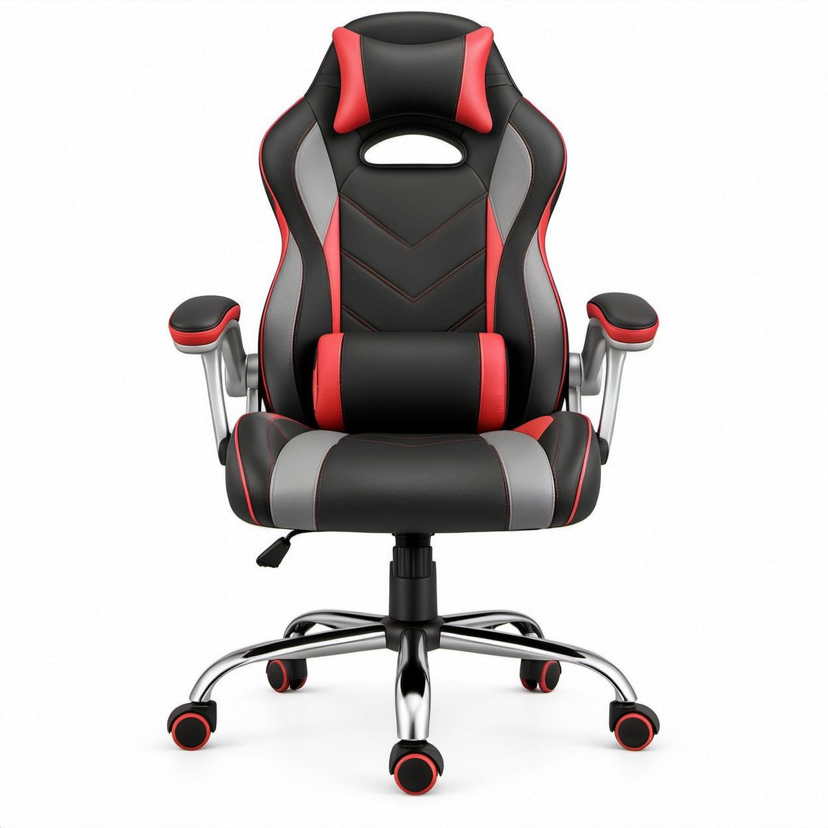 Ergonomic High-Back Gaming Chair, Black/Gray/Red PU Leather, 68 x 68 x 123-133 cm