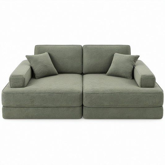 2-Piece Modular Loveseat, Olive Green Bouclé Polyester, 70.9 x 39.4 x 30.7 in