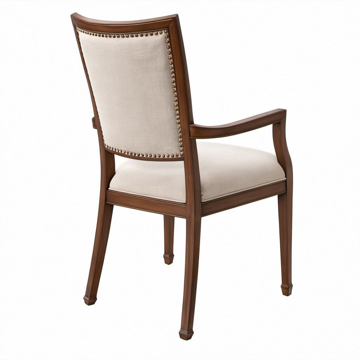 Traditional High-Back Upholstered Dining Armchair, Beige Polyester and Brown Rubberwood, 24 W x 26 D x 40 H in