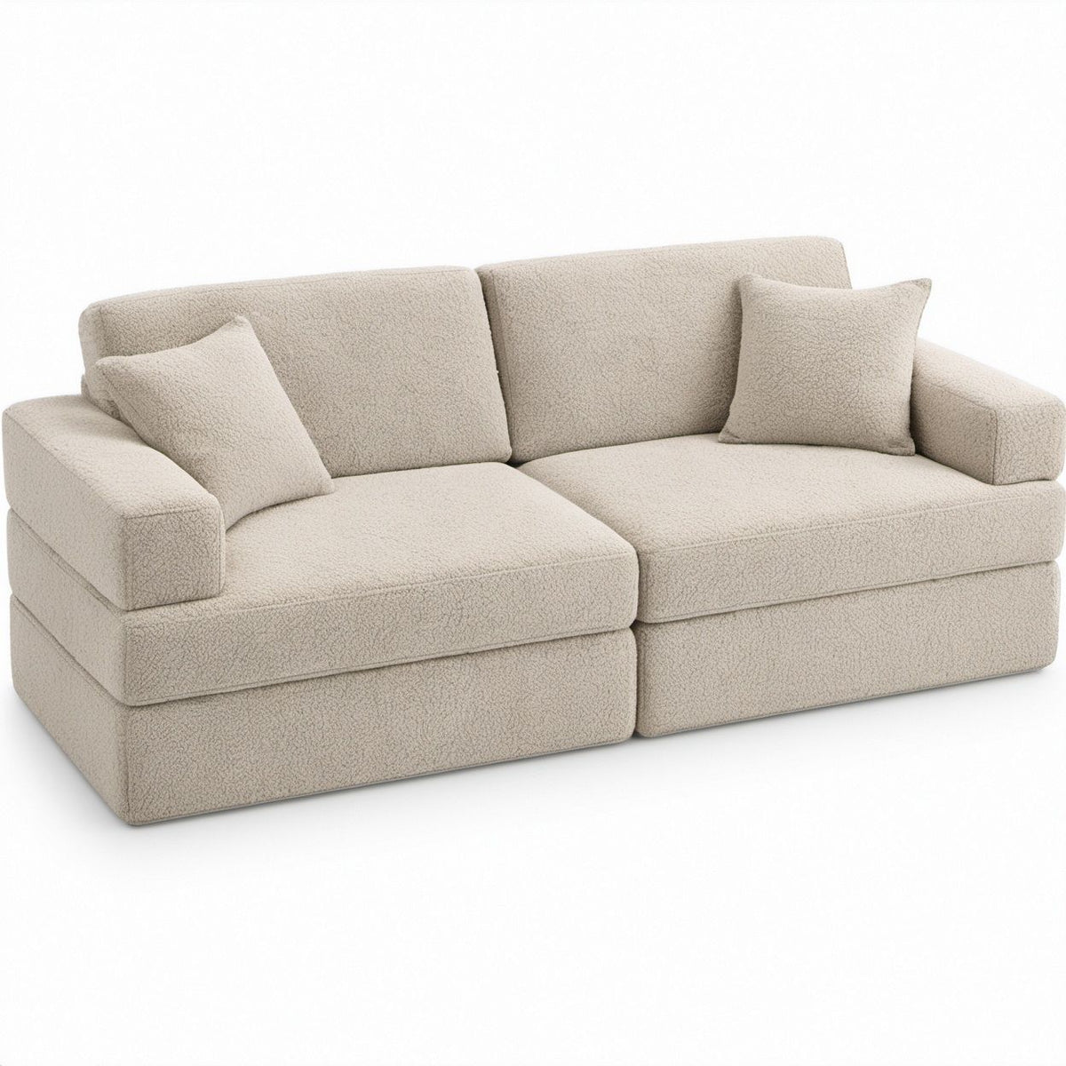 2-Piece Beige Boucle Modular Loveseat, 86 x 40 x 33 in