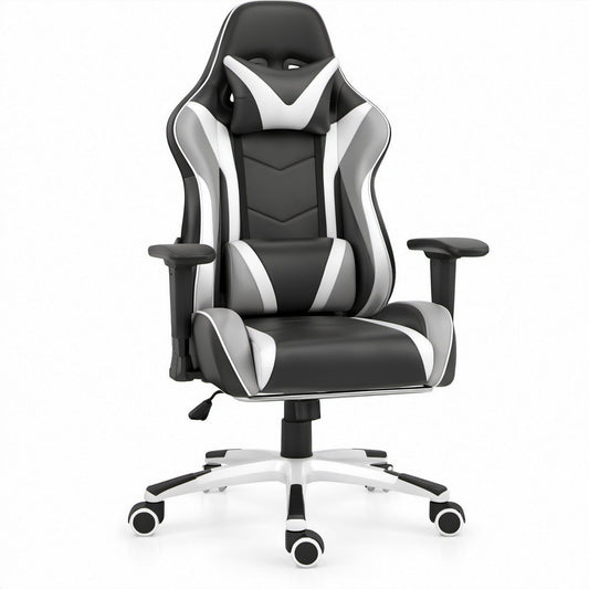 High-Back Racing Gaming Chair, Black/Gray/White PU Leather, 26.8 x 26.8 x 48.8-52.8 in