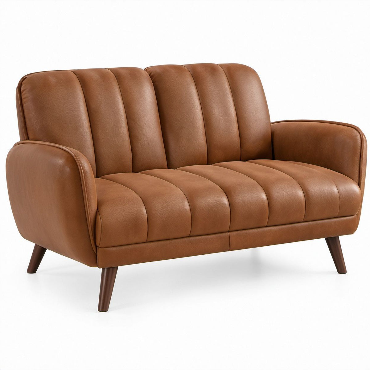 Mid-Century Modern Brown PU Leather Loveseat, 57.1 x 33.5 x 33.9 in