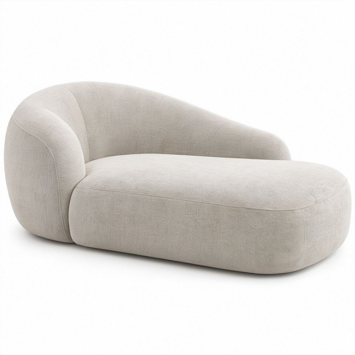 Curved Beige Polyester Upholstered Chaise Lounge, 65.0 x 39.0 x 30.0 in